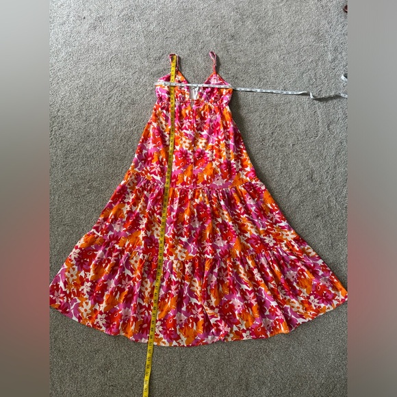 She+Sky Floral Deep V Maxi Dress S Straps Summer Sundress Tangerine & Fuchsia - Picture 6 of 16